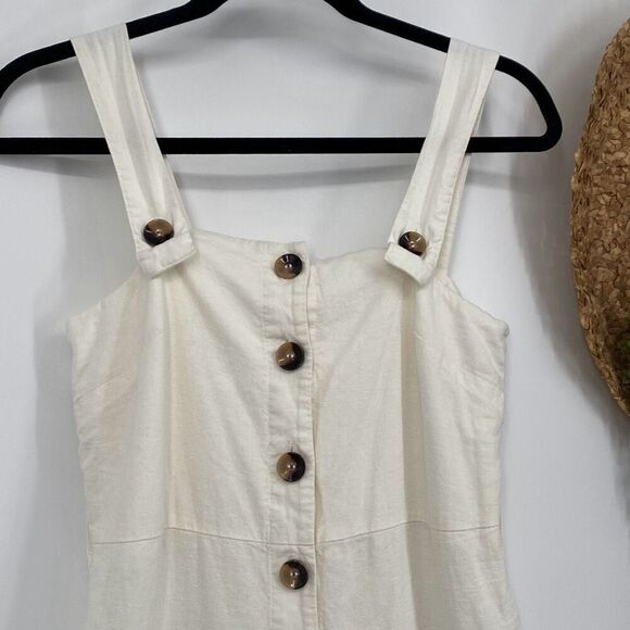 Topshop UK Linen Blend Jumpsuit‎ Romper Wide Leg Cropped  Boho Cream Size US 4 - Picture 4 of 13